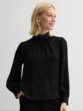 Nine West Women's Mock Neck Long Sleeve Blouse, Mineral Black